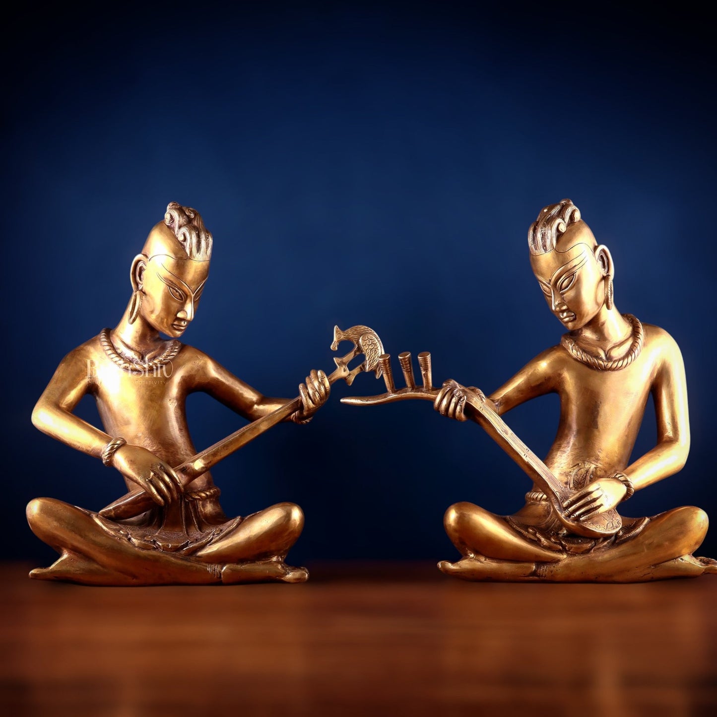 Brass Set of 2 Tansen Musicians – 18 Inch - Budhshiv.com