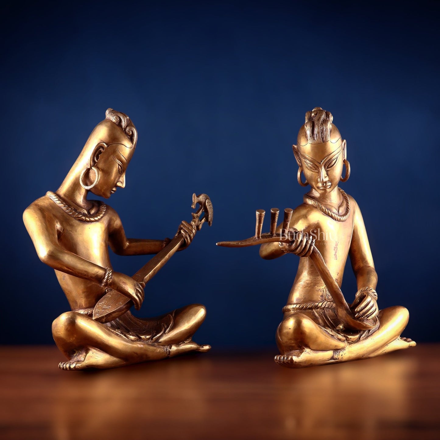 Brass Set of 2 Tansen Musicians – 18 Inch - Budhshiv.com