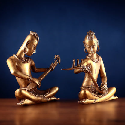 Brass Set of 2 Tansen Musicians – 18 Inch - Budhshiv.com