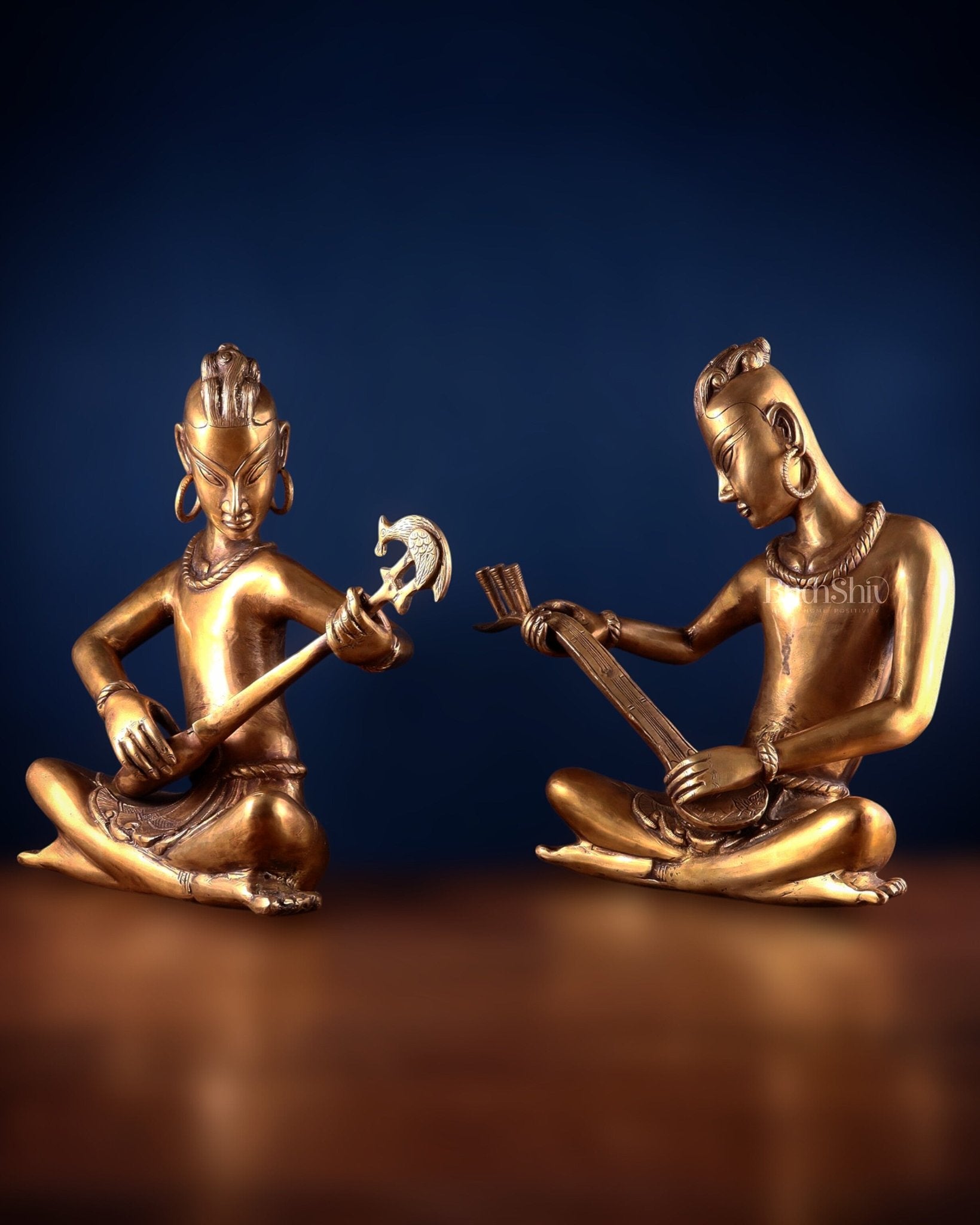Brass Set of 2 Tansen Musicians – 18 Inch - Budhshiv.com