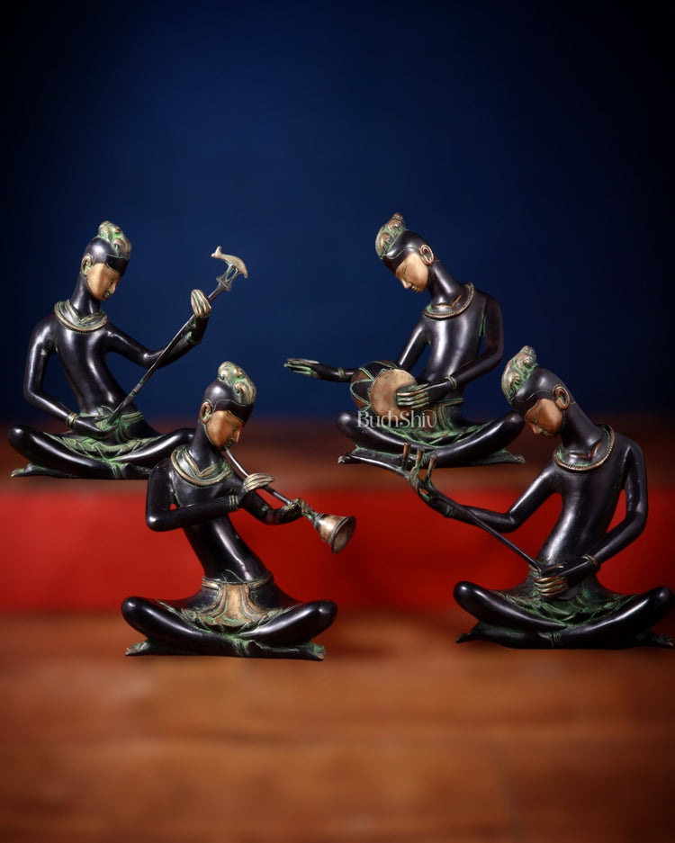 Brass Set of 4 Tansen Musicians – 13" - Budhshiv.com