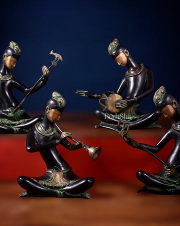 Brass Set of 4 Tansen Musicians – 13" - Budhshiv.com
