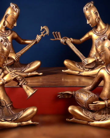Brass Set of 4 Tansen Musicians – 18 Inch - Budhshiv.com