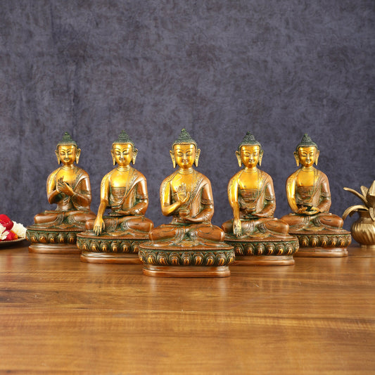 Brass Set of 5 Dhyani Buddha Statues - 8 inch - Budhshiv.com