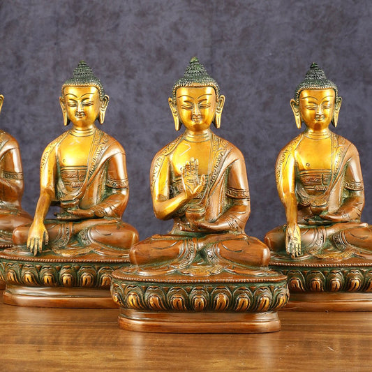 Brass Set of 5 Dhyani Buddha Statues - 8 inch - Budhshiv.com