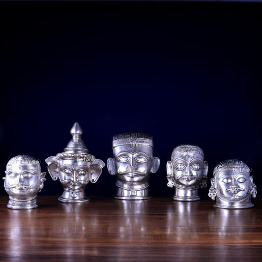 Brass Set of 5 Shiva Mukhlingam | Silver Plated Divine Collection - Budhshiv.com