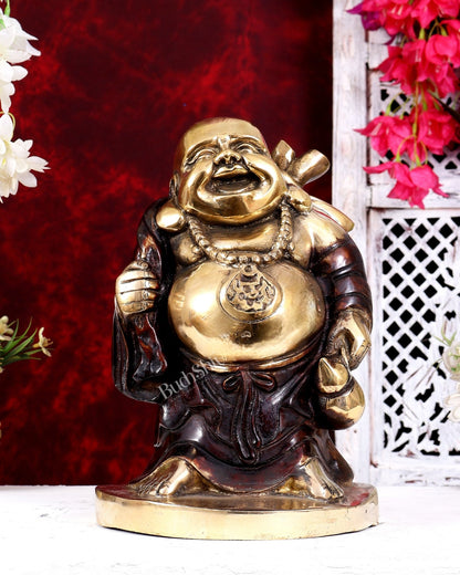 Brass Set of Three Laughing Buddhas — Feng Shui Approved Prosperity Showpieces 11 inch - Budhshiv.com