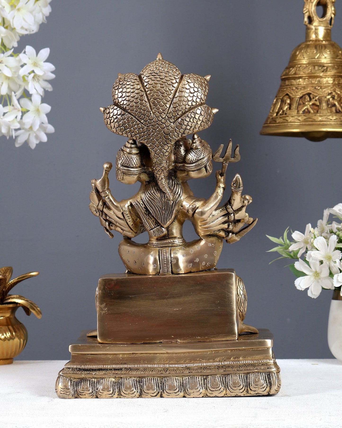Brass Shadanana Durga / Shanmukhi Durga (six - faced Durga) Durga with Naga Aura and Lions Statue – Divine Shakti Idol 12 Inch - Budhshiv.com