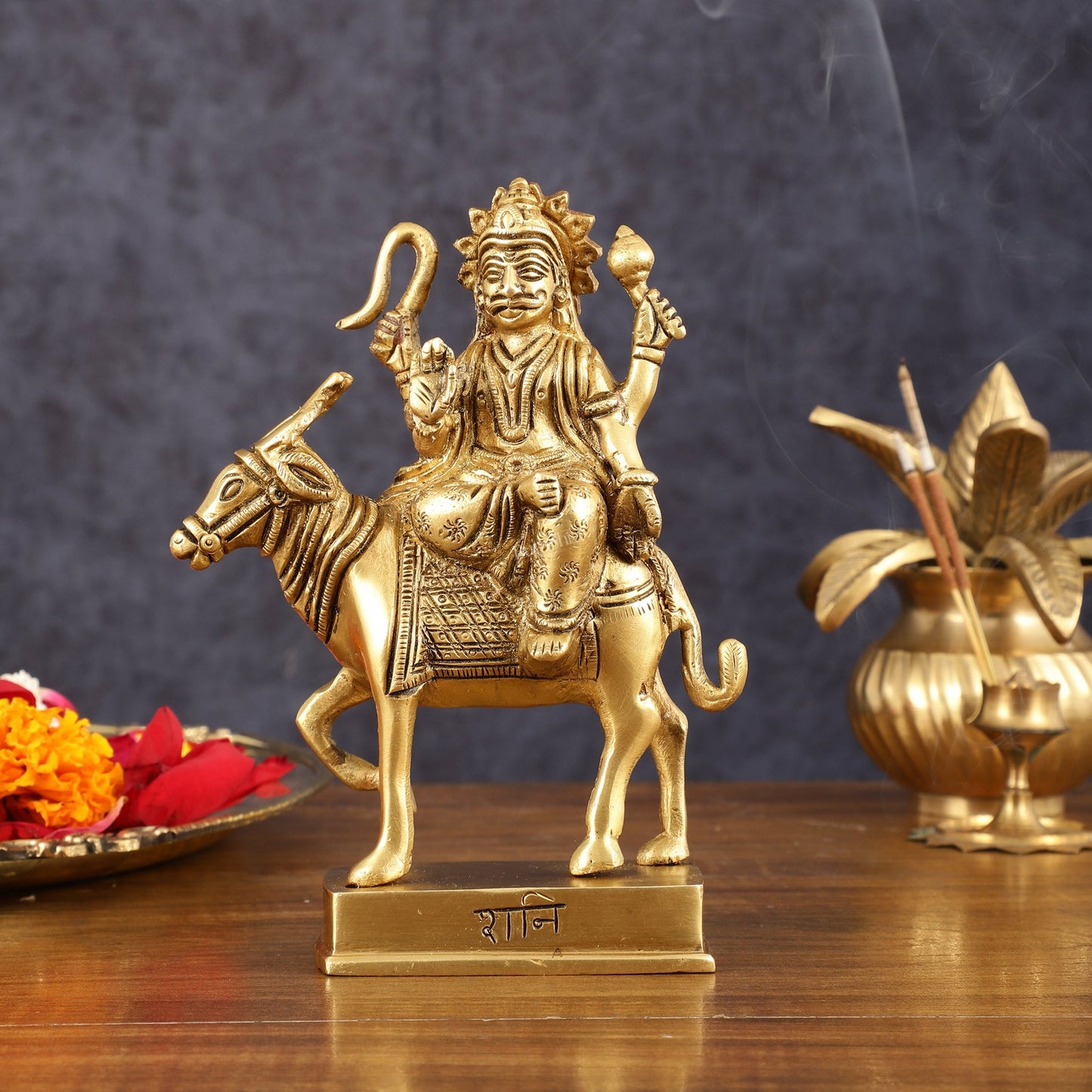Brass Shani Dev Idol (Saturn) for Vastu & Pooja - 6 Inch Height - Budhshiv.com