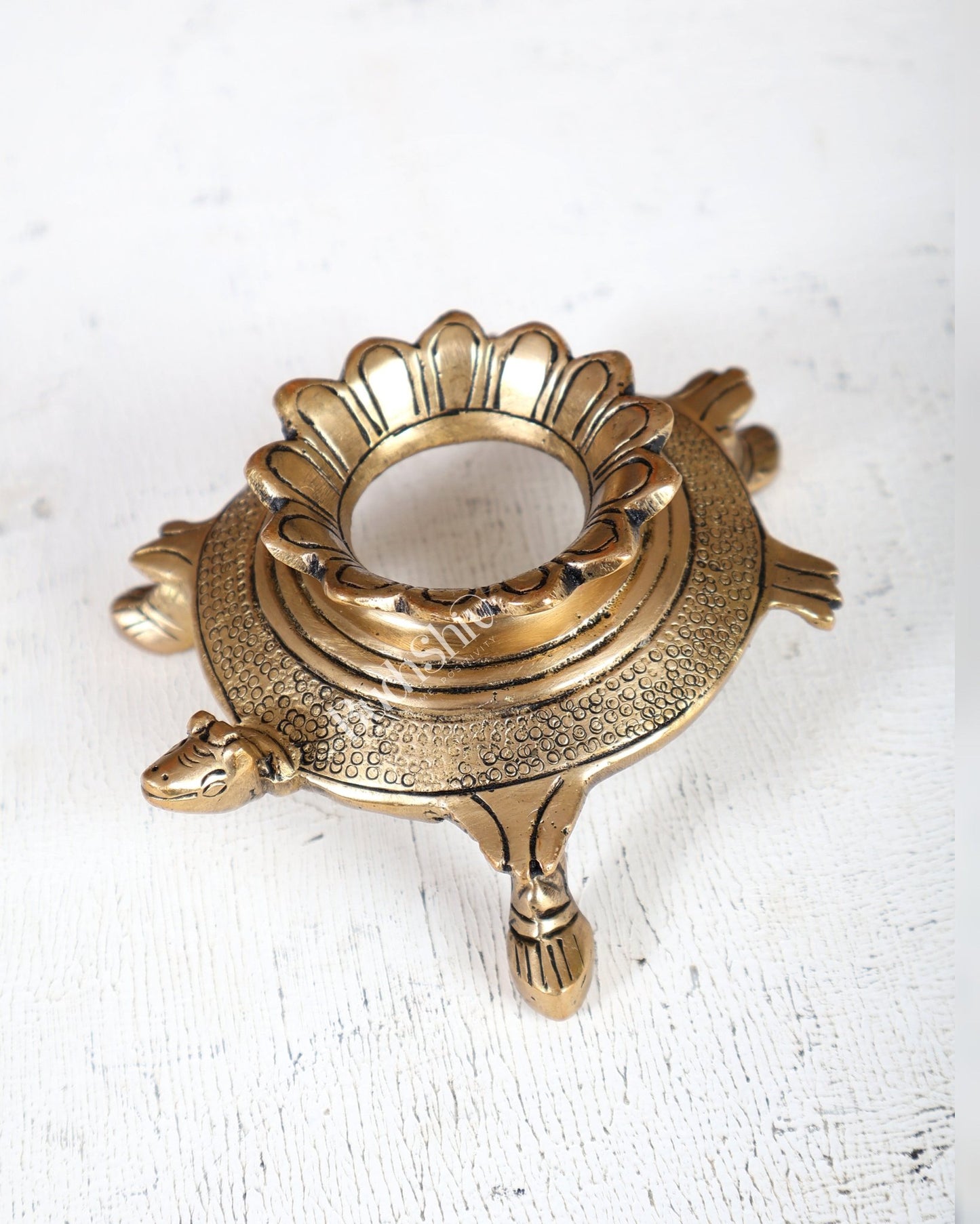 Brass Shankh Conch Stand with Tortoise Design – Auspicious Display Holder (4.5 Inches) - Budhshiv.com