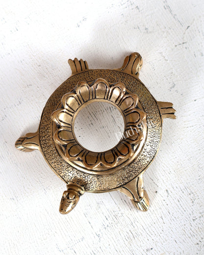 Brass Shankh Conch Stand with Tortoise Design – Auspicious Display Holder (4.5 Inches) - Budhshiv.com