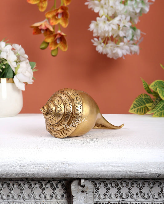Brass Shankh – Plain & Simple Design Decorative Conch (6.5 Inches) - Budhshiv.com