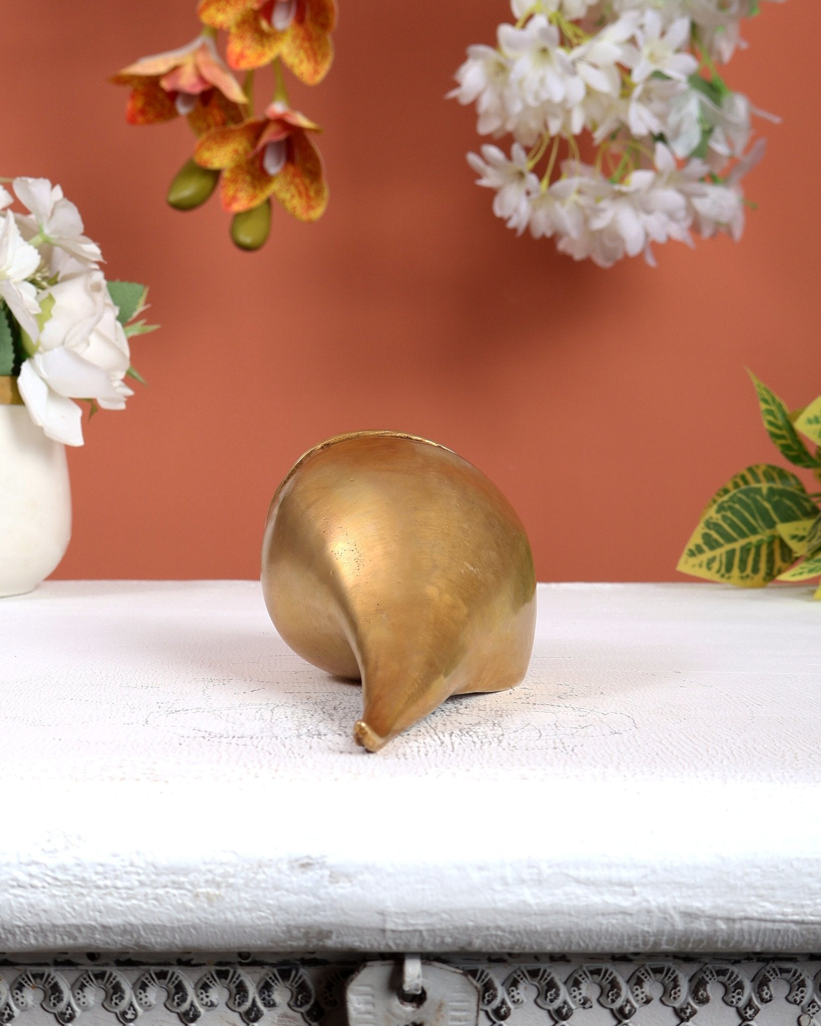 Brass Shankh – Plain & Simple Design Decorative Conch (6.5 Inches) - Budhshiv.com