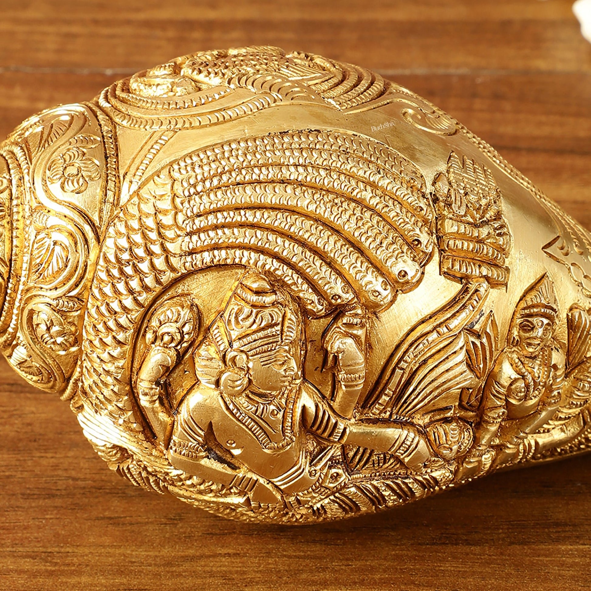 Brass Shankh Vishnu Lakshmi conch 7.5" - Budhshiv.com