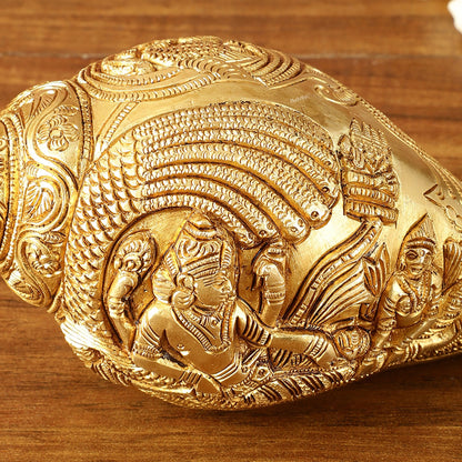 Brass Shankh Vishnu Lakshmi conch 7.5" - Budhshiv.com