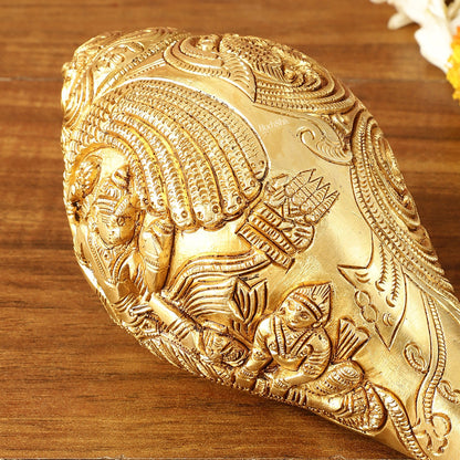Brass Shankh Vishnu Lakshmi conch 7.5" - Budhshiv.com