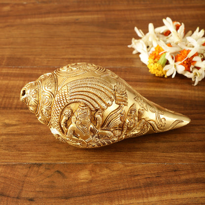 Brass Shankh Vishnu Lakshmi conch 7.5" - Budhshiv.com