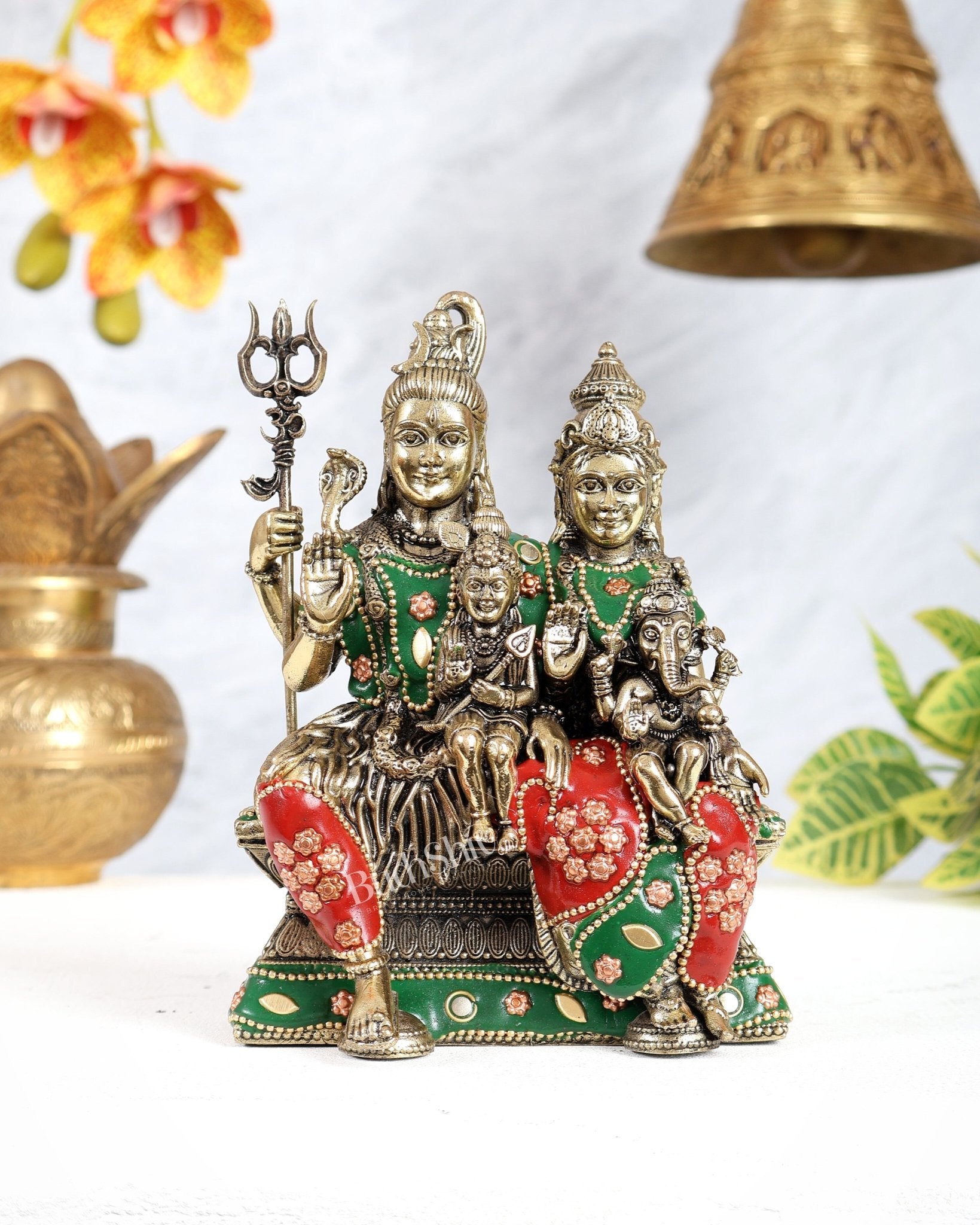 Brass Shiv Parivar Idol – 6" meenakari work - Budhshiv.com