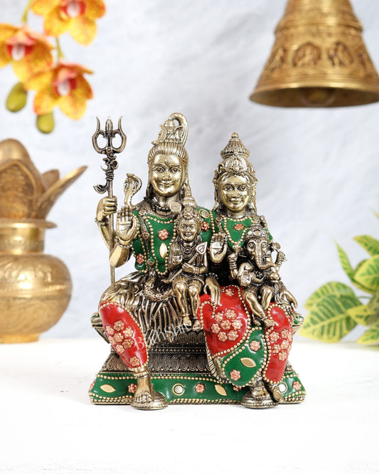 Brass Shiv Parivar Idol – 6" meenakari work - Budhshiv.com