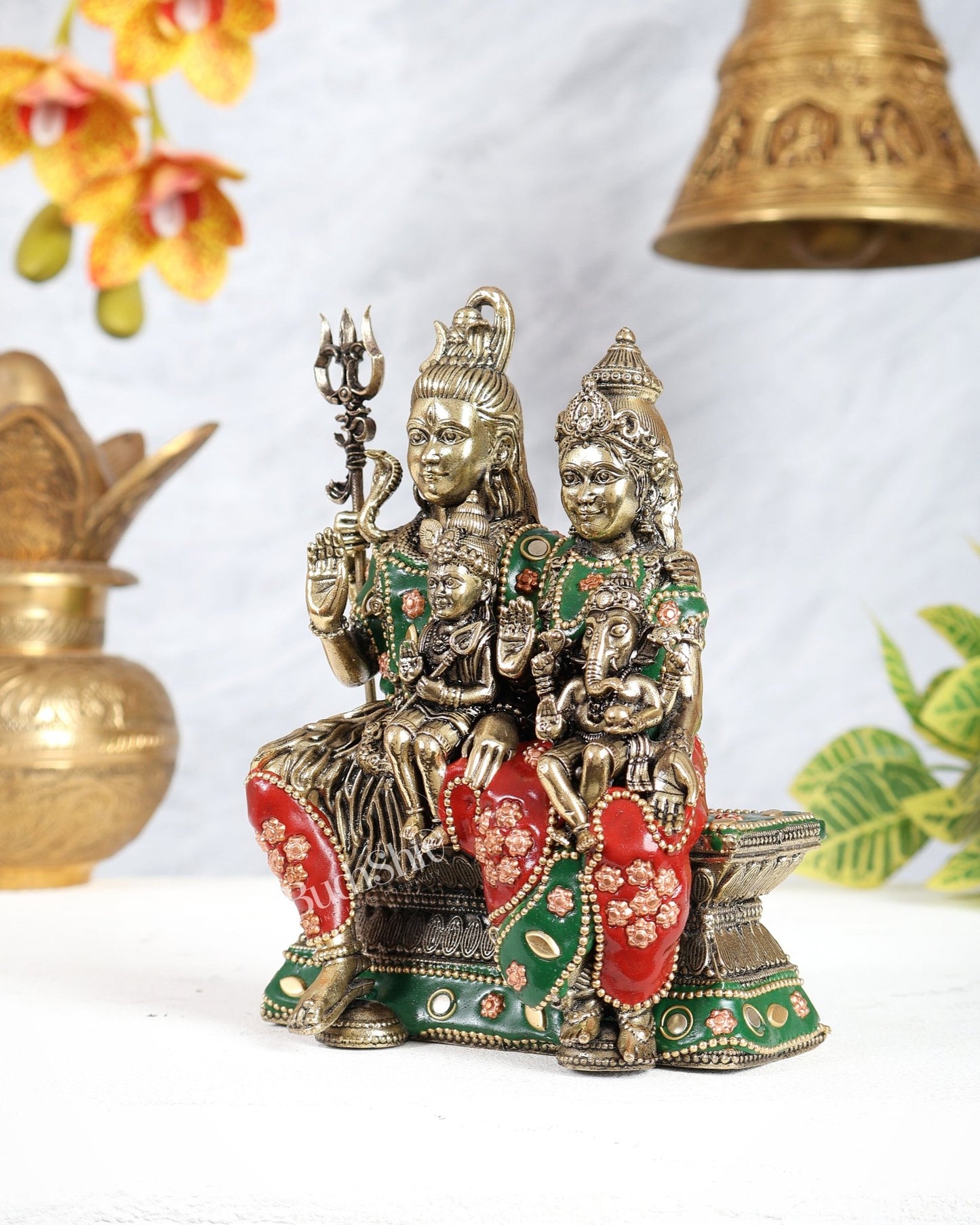 Brass Shiv Parivar Idol – 6" meenakari work - Budhshiv.com