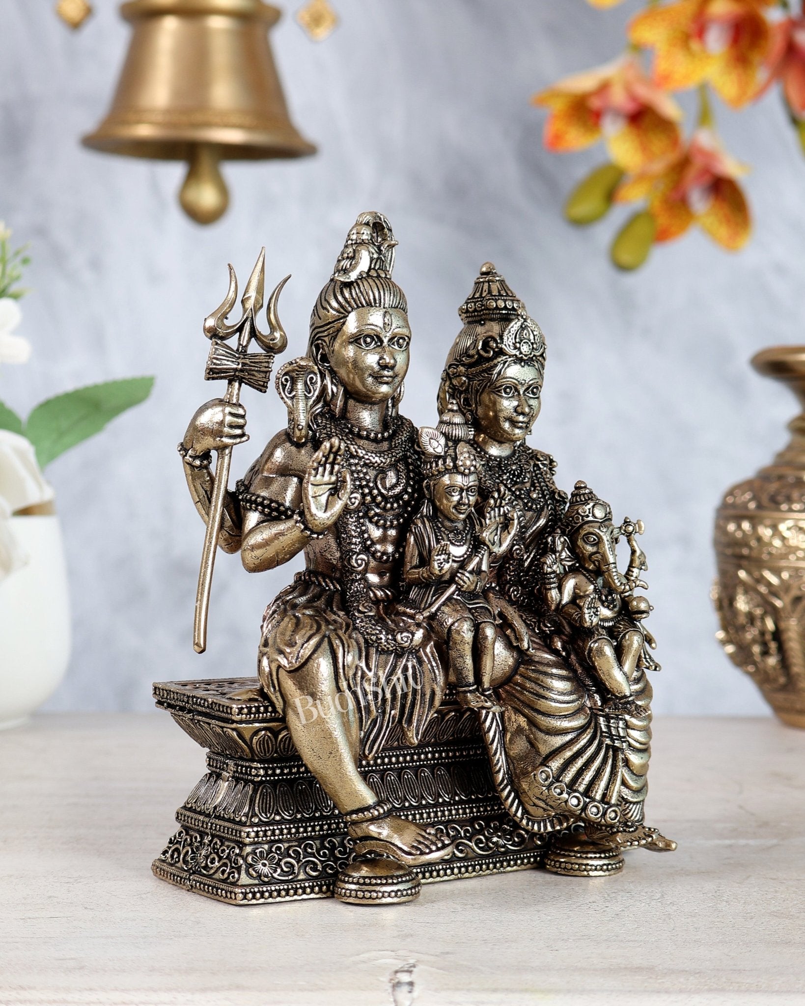 Brass Shiv Parivar Idol – 6" Superfine Carving - Budhshiv.com