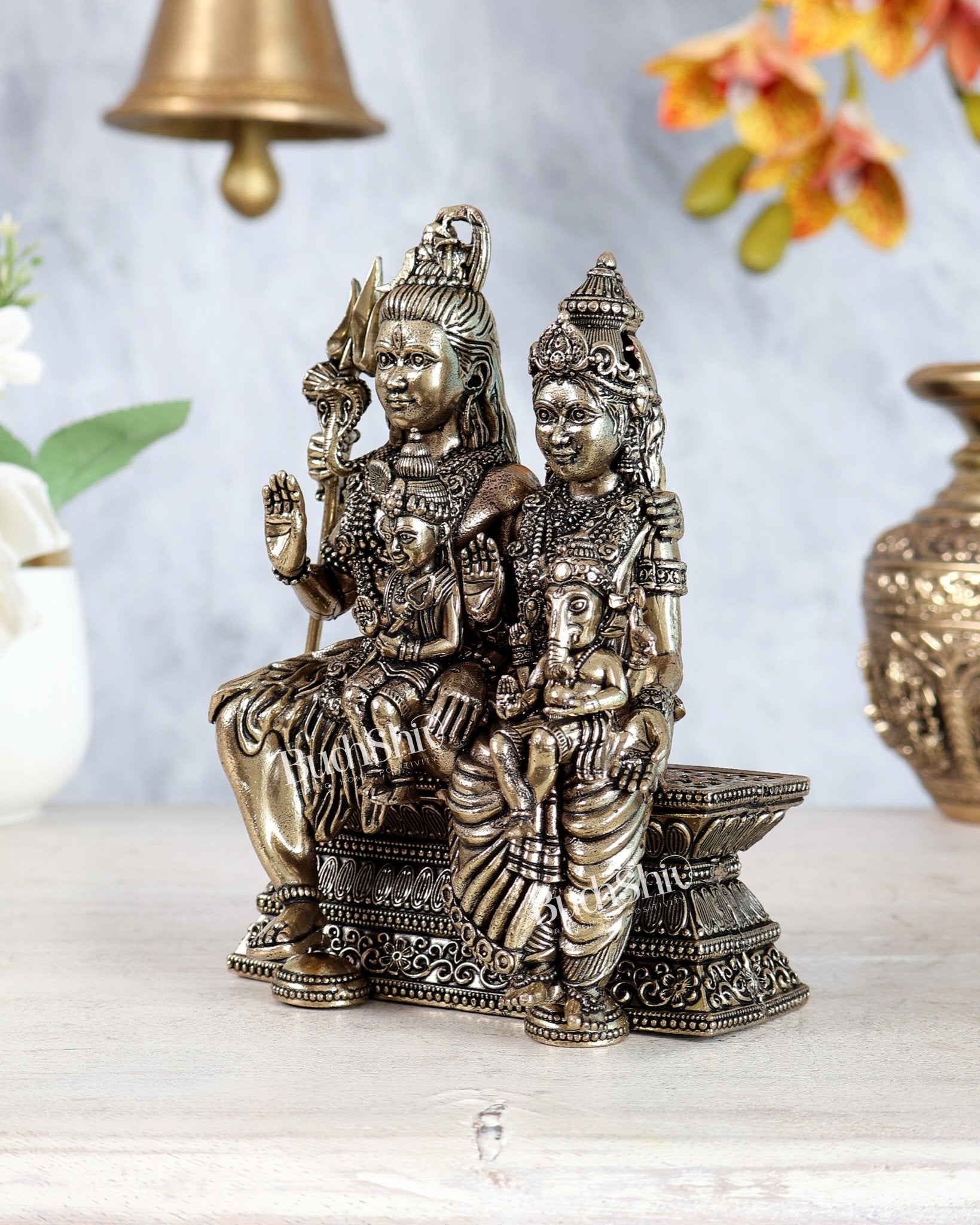 Brass Shiv Parivar Idol – 6" Superfine Carving - Budhshiv.com
