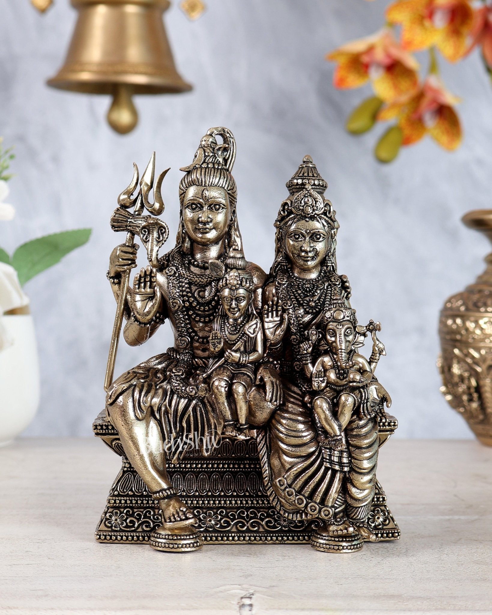 Brass Shiv Parivar Idol – 6" Superfine Carving - Budhshiv.com