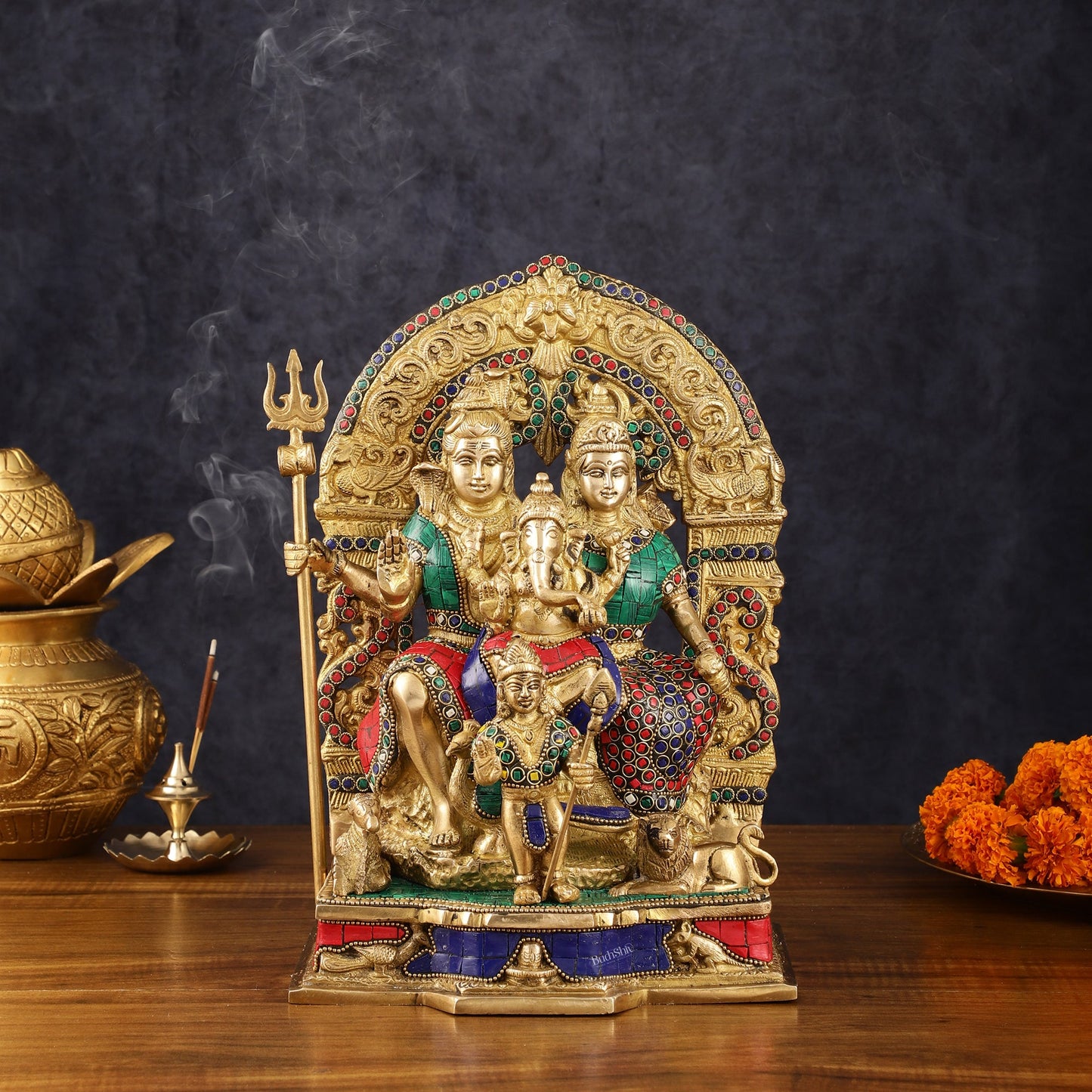 Brass Shiv Parivar Idol - Complete Divine Harmony - 12" Height - Budhshiv.com