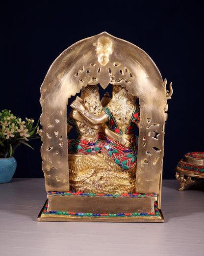 Brass Shiv Parivar Idol - Floral stonework - 12" Height - Budhshiv.com