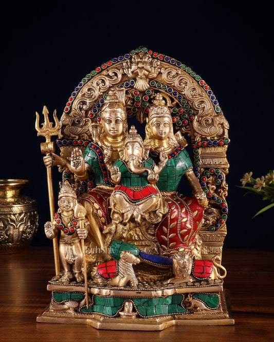 Brass Shiv Parivar Idol with stonework 12" - Budhshiv.com