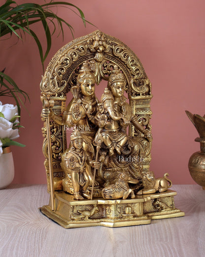 Brass Shiv Parivar statue 12" complete shiva family murti - Budhshiv.com