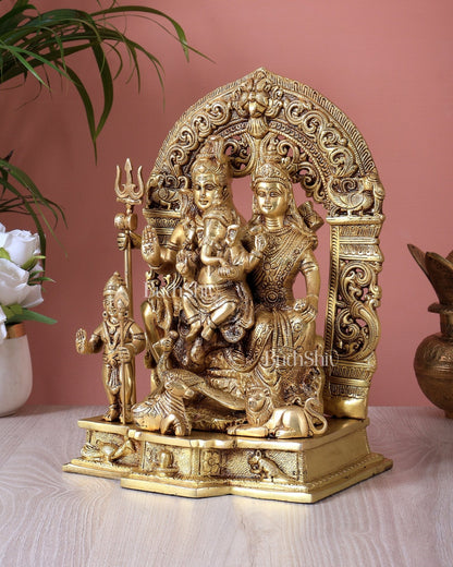 Brass Shiv Parivar statue 12" complete shiva family murti - Budhshiv.com