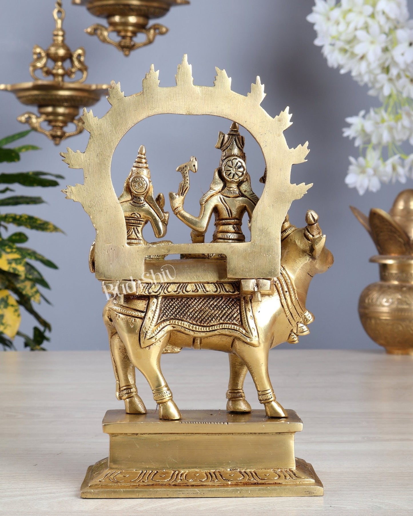 Brass Shiv Parvati seated on nandi Pradosh Nayagar 9" - Budhshiv.com