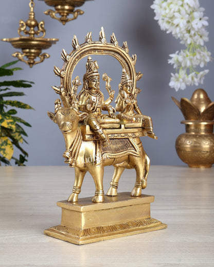 Brass Shiv Parvati seated on nandi Pradosh Nayagar 9" - Budhshiv.com