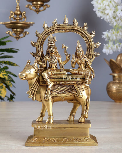 Brass Shiv Parvati seated on nandi Pradosh Nayagar 9" - Budhshiv.com