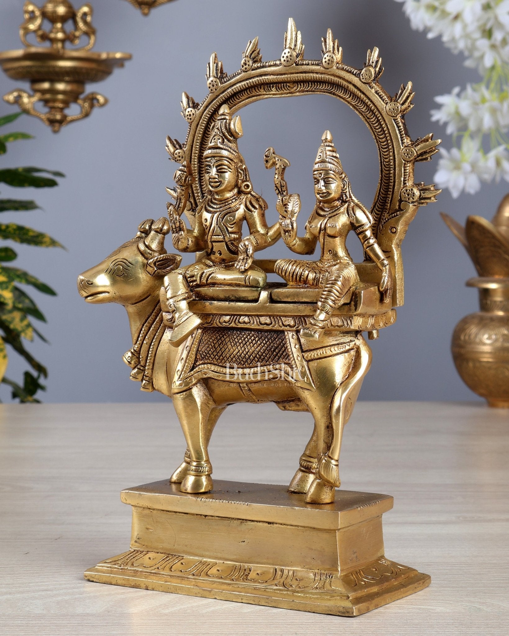 Brass Shiv Parvati seated on nandi Pradosh Nayagar 9" - Budhshiv.com