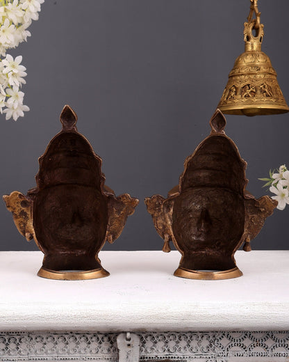 Brass Shiva and Gauri Mukhalingam face antique tone | 9.5 inch - Budhshiv.com