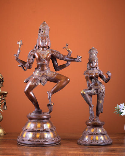 Brass Shiva and Parvati Dancing idols– 22" - Budhshiv.com