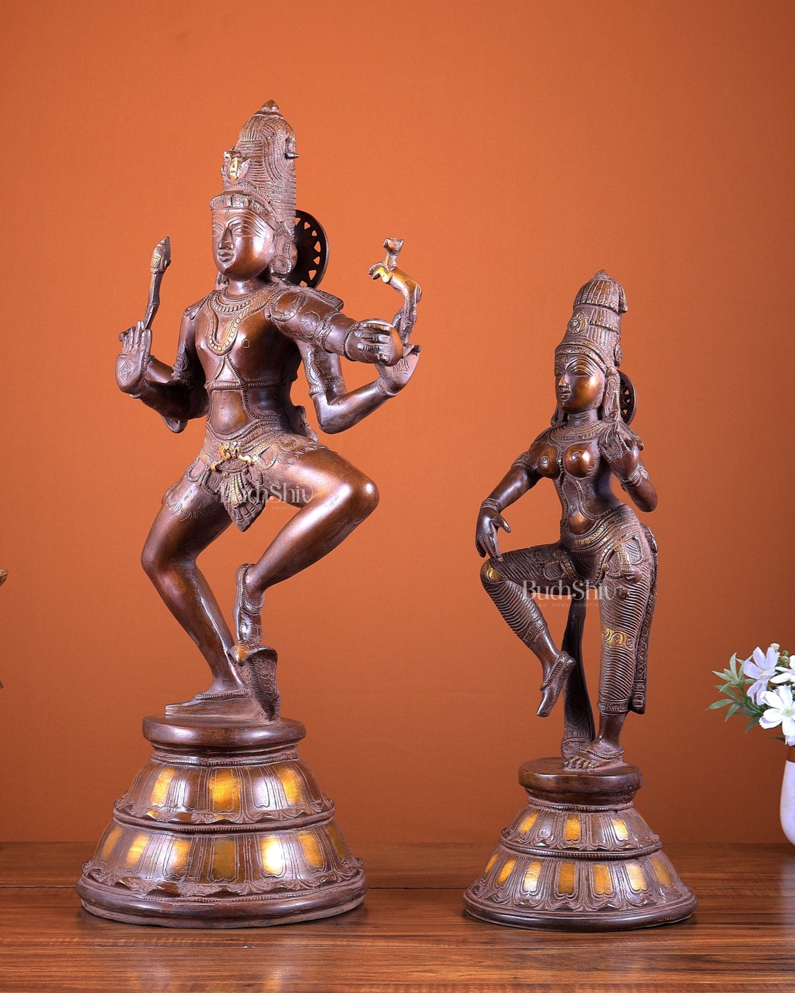 Brass Shiva and Parvati Dancing idols– 22" - Budhshiv.com