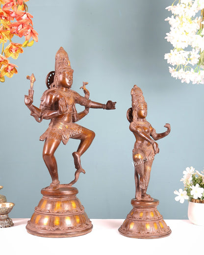 Brass Shiva and Parvati Dancing idols – 22" - Budhshiv.com