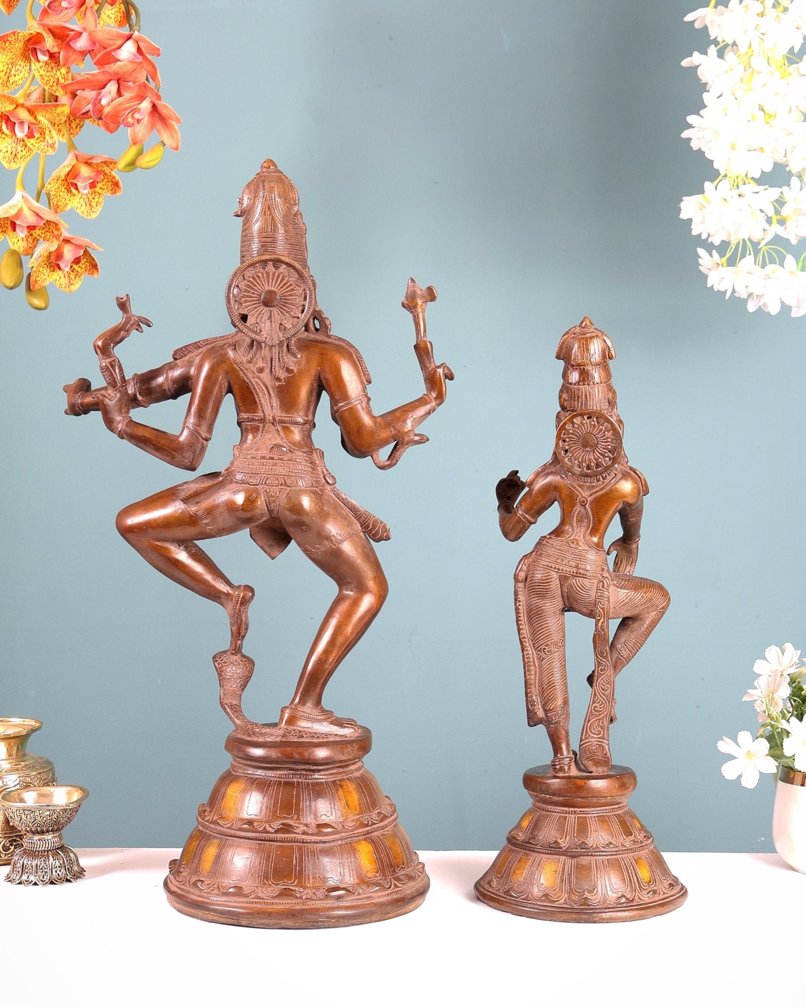 Brass Shiva and Parvati Dancing idols – 22" - Budhshiv.com