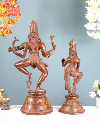 Brass Shiva and Parvati Dancing idols – 22" - Budhshiv.com