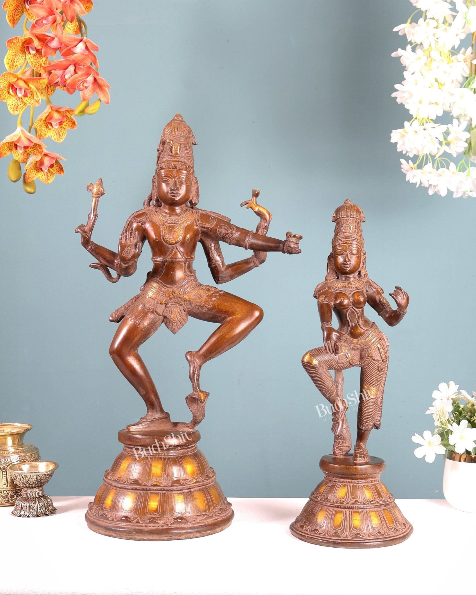 Brass Shiva and Parvati Dancing idols – 22" - Budhshiv.com