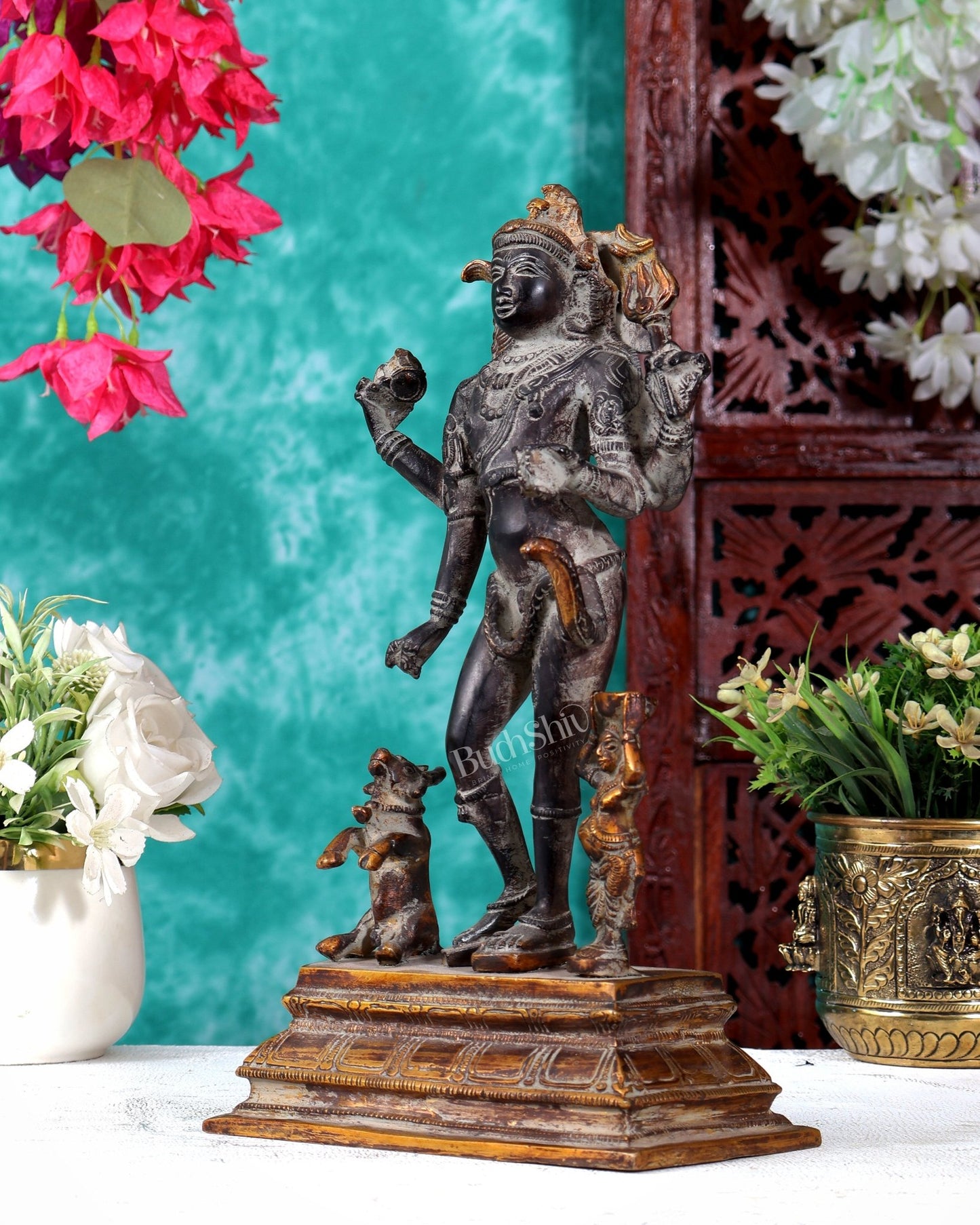 Brass Shiva Bhikshatana Bhairava Statue 11 inch - Budhshiv.com