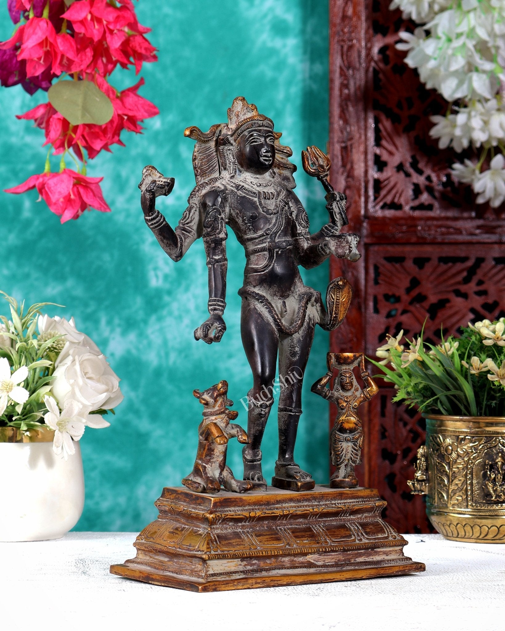 Brass Shiva Bhikshatana Bhairava Statue 11 inch - Budhshiv.com
