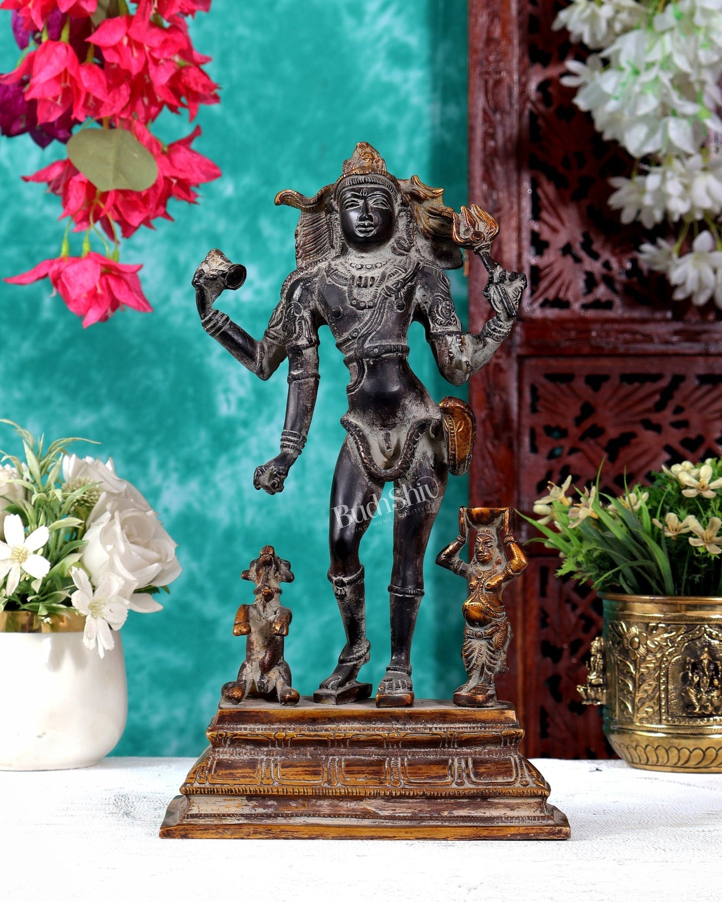 Brass Shiva Bhikshatana Bhairava Statue 11 inch - Budhshiv.com