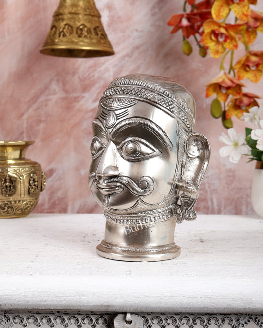 Brass Shiva face mukhlingam 7.5" silver plated - Budhshiv.com