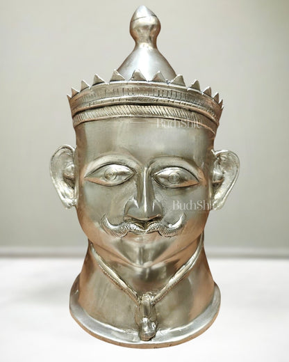 Brass Shiva Face Mukhlingam statue 13.5" silver plated - Budhshiv.com
