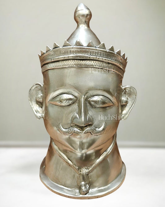 Brass Shiva Face Mukhlingam statue 13.5" silver plated - Budhshiv.com