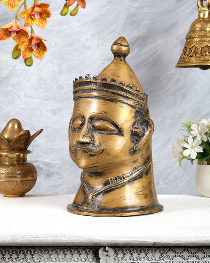 Brass Shiva Face Mukhlingam statue 13.5" vintage patina - Budhshiv.com